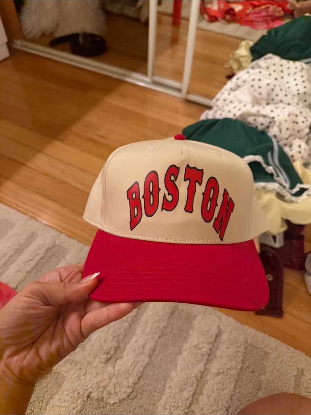 Boston Trucker Hat - Cream and Red